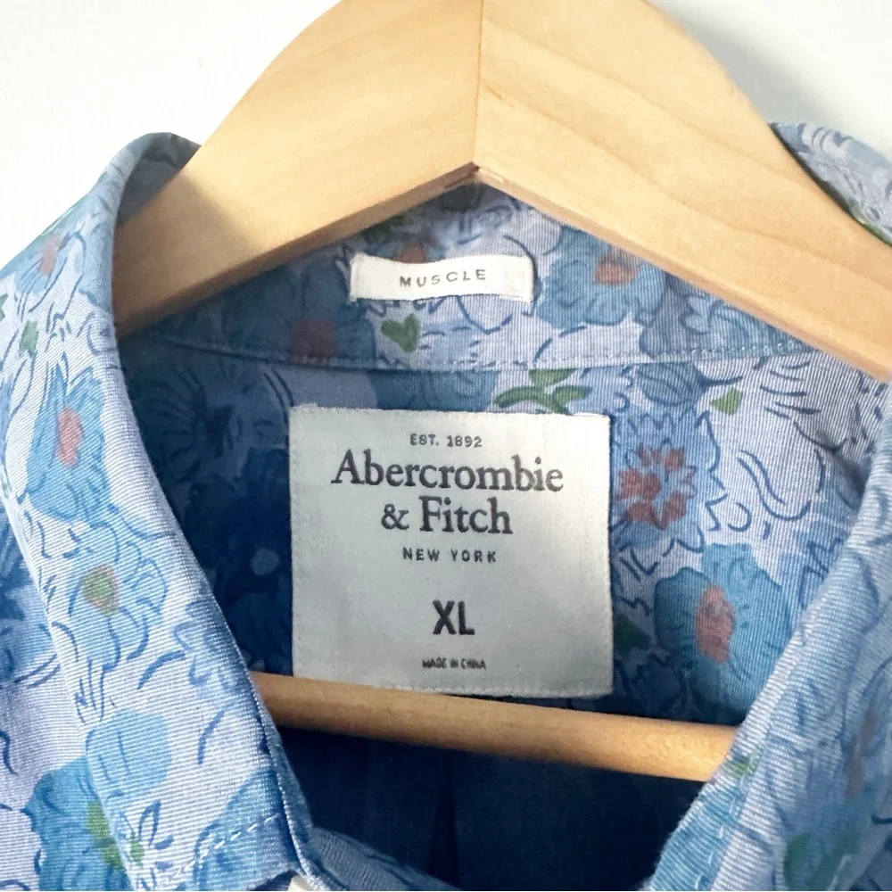Abercrombie & Fitch Floral Muscle Casual Button Down Shirt XL - Picture 5 of 8